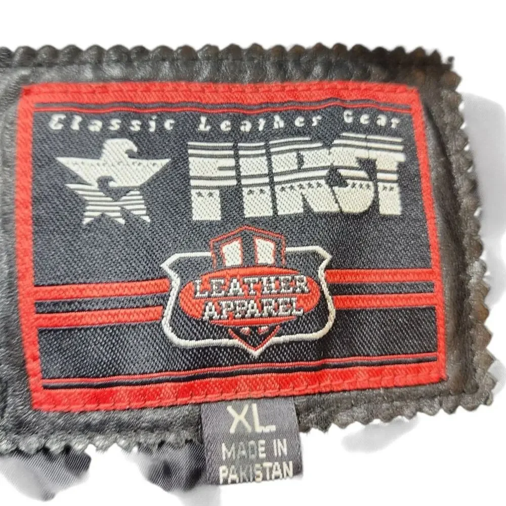 First Manufacturing Leather Vest XL Biker Motorcycle Club Riding Snap Taffeta - Picture 13 of 16